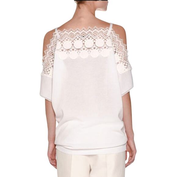 Women's Agnona Size 40 White Cold Shoulder Lace Top Made in Italy Cotton $1690 - Picture 2 of 3